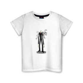 Детская футболка хлопок с принтом The Slender Man в Санкт-Петербурге, 100% хлопок | круглый вырез горловины, полуприлегающий силуэт, длина до линии бедер | creepypasta | hooror | man | slender | slenderman | высокий | крипипаста | слендер | тонкий | тощий | ужасы | человек