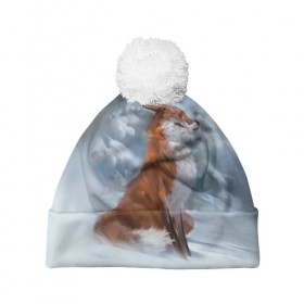 Шапка 3D c помпоном с принтом Гордый лис в Санкт-Петербурге, 100% полиэстер | универсальный размер, печать по всей поверхности изделия | белый | зима | лес | лис | лиса | мех | оранжевый | охотник | природа | снег | хитрый
