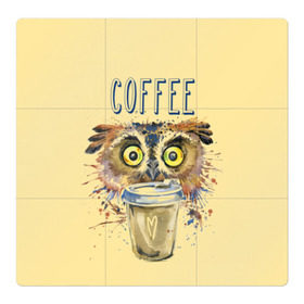 Магнитный плакат 3Х3 с принтом Сова и кофе в Санкт-Петербурге, Полимерный материал с магнитным слоем | 9 деталей размером 9*9 см | Тематика изображения на принте: coffee | food | love | owl | кофе | сова