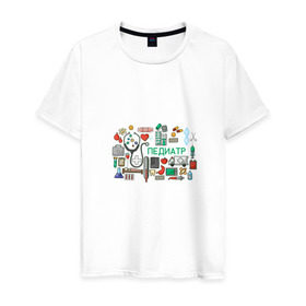 Мужская футболка хлопок с принтом Детский врач в Санкт-Петербурге, 100% хлопок | прямой крой, круглый вырез горловины, длина до линии бедер, слегка спущенное плечо. | детский врач | педиатр