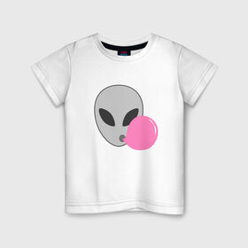 Детская футболка хлопок с принтом Инопланетная жвачка в Санкт-Петербурге, 100% хлопок | круглый вырез горловины, полуприлегающий силуэт, длина до линии бедер | жвачка | инопланетянин | лицо | минимализм | нло | пузырь