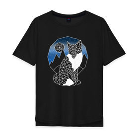 Мужская футболка хлопок Oversize с принтом Геометрическая лиса в Санкт-Петербурге, 100% хлопок | свободный крой, круглый ворот, “спинка” длиннее передней части | геометрия | горы | животное | звезды | леса | линии | луна | небо | ночь | треугольники | хищник