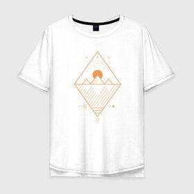 Мужская футболка хлопок Oversize с принтом Осирис в Санкт-Петербурге, 100% хлопок | свободный крой, круглый ворот, “спинка” длиннее передней части | line art | вода | геометрия | горы | звезда. созвездие | линии | луна | минимализм | ночь | осирис | пирамиды | планеты | солнце | тень