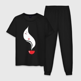 Мужская пижама хлопок с принтом Лицо в дыму в Санкт-Петербурге, 100% хлопок | брюки и футболка прямого кроя, без карманов, на брюках мягкая резинка на поясе и по низу штанин
 | 