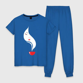 Женская пижама хлопок с принтом Лицо в дыму в Санкт-Петербурге, 100% хлопок | брюки и футболка прямого кроя, без карманов, на брюках мягкая резинка на поясе и по низу штанин | 