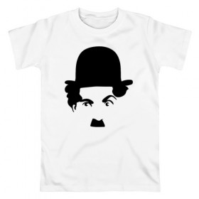 Мужская футболка хлопок с принтом Чарли Чаплин в Санкт-Петербурге, 100% хлопок | прямой крой, круглый вырез горловины, длина до линии бедер, слегка спущенное плечо. | глаза. котелок | знаменитость | известность | лицо | минимализм | портрет | чаплин | чарли