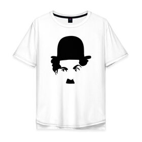 Мужская футболка хлопок Oversize с принтом Чарли Чаплин в Санкт-Петербурге, 100% хлопок | свободный крой, круглый ворот, “спинка” длиннее передней части | глаза. котелок | знаменитость | известность | лицо | минимализм | портрет | чаплин | чарли