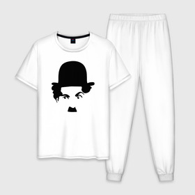 Мужская пижама хлопок с принтом Чарли Чаплин в Санкт-Петербурге, 100% хлопок | брюки и футболка прямого кроя, без карманов, на брюках мягкая резинка на поясе и по низу штанин
 | глаза. котелок | знаменитость | известность | лицо | минимализм | портрет | чаплин | чарли