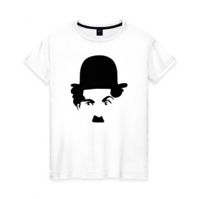 Женская футболка хлопок с принтом Чарли Чаплин в Санкт-Петербурге, 100% хлопок | прямой крой, круглый вырез горловины, длина до линии бедер, слегка спущенное плечо | глаза. котелок | знаменитость | известность | лицо | минимализм | портрет | чаплин | чарли