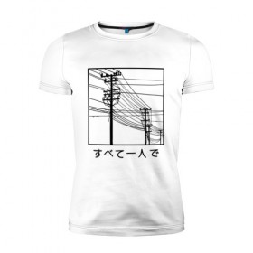 Мужская футболка премиум с принтом Электросети в Санкт-Петербурге, 92% хлопок, 8% лайкра | приталенный силуэт, круглый вырез ворота, длина до линии бедра, короткий рукав | city | japan | streetart | tmblr | tumbler | провода | электричество