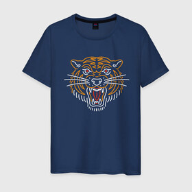 Мужская футболка хлопок с принтом Тигр в Санкт-Петербурге, 100% хлопок | прямой крой, круглый вырез горловины, длина до линии бедер, слегка спущенное плечо. | line | голова | животное | линии | минимализм | тигр | хищник