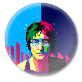 Значок с принтом Джон Леннон в Санкт-Петербурге,  металл | круглая форма, металлическая застежка в виде булавки | the beatles | битлз | британия | джон леннон | леннон | мир | очки | рок | рок н ролл | хиппи