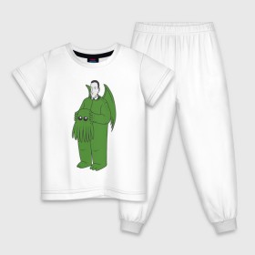 Детская пижама хлопок с принтом Лавкрафт в Санкт-Петербурге, 100% хлопок |  брюки и футболка прямого кроя, без карманов, на брюках мягкая резинка на поясе и по низу штанин
 | cthulhu | cthulhu fhtagn | lovecraft | ктулху | лавкрафт
