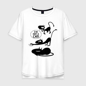 Мужская футболка хлопок Oversize с принтом Not a CAT! в Санкт-Петербурге, 100% хлопок | свободный крой, круглый ворот, “спинка” длиннее передней части | Тематика изображения на принте: disenchantment | luci | кот | люси | мэтт гроунинг | разочарование | тролль | эльф