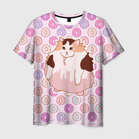 Мужская футболка 3D с принтом Loops в Санкт-Петербурге, 100% полиэфир | прямой крой, круглый вырез горловины, длина до линии бедер | cat | fat | internet | loops | meme | интернет | кот | лупс | мем