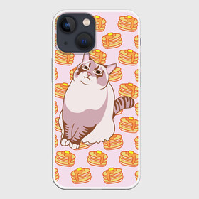 Чехол для iPhone 13 mini с принтом Блины в Санкт-Петербурге,  |  | cat | fat | internet | meme | pancakes | блины | интернет | кот | лупс | мем