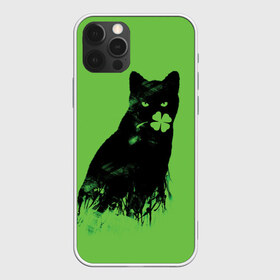 Чехол для iPhone 12 Pro Max с принтом Кот и Клевер в Санкт-Петербурге, Силикон |  | cat | clover | ireland | patric saint day | день святого патрика | ирландия | клевер | кот | кошка | черная кошка