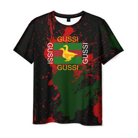 Мужская футболка 3D с принтом GUSSI в Санкт-Петербурге, 100% полиэфир | прямой крой, круглый вырез горловины, длина до линии бедер | anti brend | gussi | trend | антибренд | гуси | мода | надписи | тренд