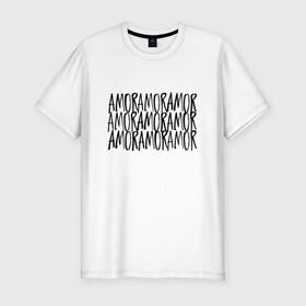 Мужская футболка хлопок Slim с принтом Amor Amor Amor в Санкт-Петербурге, 92% хлопок, 8% лайкра | приталенный силуэт, круглый вырез ворота, длина до линии бедра, короткий рукав | егор крид | любовь | надпись | тату | холостяк