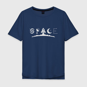 Мужская футболка хлопок Oversize с принтом Космос в Санкт-Петербурге, 100% хлопок | свободный крой, круглый ворот, “спинка” длиннее передней части | spase | волны | галактика | дым | звезды | космос | луна | месяц. текст | минимализм | надпись | радар | ракета | созвездие | спутник | стилизация | тарелка | шрифт