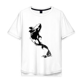 Мужская футболка хлопок Oversize с принтом Чернильный дельфин в Санкт-Петербурге, 100% хлопок | свободный крой, круглый ворот, “спинка” длиннее передней части | блики | брызги | дельфин. животное. клякса | касатка | минимализм | пятно | чернила