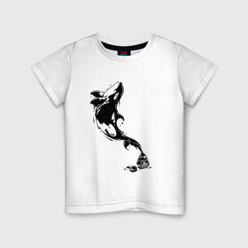 Детская футболка хлопок с принтом Чернильный дельфин в Санкт-Петербурге, 100% хлопок | круглый вырез горловины, полуприлегающий силуэт, длина до линии бедер | блики | брызги | дельфин. животное. клякса | касатка | минимализм | пятно | чернила