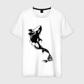Мужская футболка хлопок с принтом Чернильный дельфин в Санкт-Петербурге, 100% хлопок | прямой крой, круглый вырез горловины, длина до линии бедер, слегка спущенное плечо. | блики | брызги | дельфин. животное. клякса | касатка | минимализм | пятно | чернила