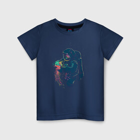 Детская футболка хлопок с принтом Космическая медуза в Санкт-Петербурге, 100% хлопок | круглый вырез горловины, полуприлегающий силуэт, длина до линии бедер | астронавт | космонавт | космос | краски | медуза | невесомость | свет. отражение. тело | скафандр | фантастика | цвета | чудеса
