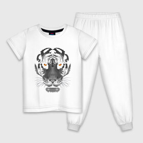 Детская пижама хлопок с принтом Белый тигр в Санкт-Петербурге, 100% хлопок |  брюки и футболка прямого кроя, без карманов, на брюках мягкая резинка на поясе и по низу штанин
 | белый | голова | лицо | портрет | тигр | хищник | шерсть