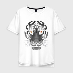 Мужская футболка хлопок Oversize с принтом Белый тигр в Санкт-Петербурге, 100% хлопок | свободный крой, круглый ворот, “спинка” длиннее передней части | Тематика изображения на принте: белый | голова | лицо | портрет | тигр | хищник | шерсть