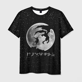 Мужская футболка 3D с принтом DRAGONBORN в Санкт-Петербурге, 100% полиэфир | прямой крой, круглый вырез горловины, длина до линии бедер | dovahkiin | dragonborn | fus ro dah | moon | rpg | skyrim | tes | the elder scrolls | докавин | дракон | луна | рпг