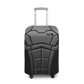 Чехол для чемодана 3D с принтом КОСТЮМ N7 в Санкт-Петербурге, 86% полиэфир, 14% спандекс | двустороннее нанесение принта, прорези для ручек и колес | n7 | броня | костюм | масс эффект | н7 | стальная броня | шепард