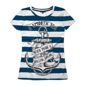 Женская футболка 3D с принтом в спокойном море плохие моряки в Санкт-Петербурге, 100% полиэфир ( синтетическое хлопкоподобное полотно) | прямой крой, круглый вырез горловины, длина до линии бедер | Тематика изображения на принте: sailor | sea | море | моряк | синий | тельняжка | якорь