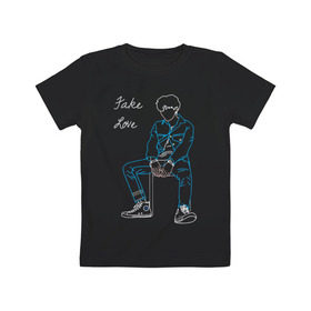 Детская футболка хлопок с принтом Fake love (BTS) в Санкт-Петербурге, 100% хлопок | круглый вырез горловины, полуприлегающий силуэт, длина до линии бедер | Тематика изображения на принте: k pop | корея | линии | музыка | неон