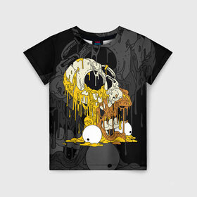 Детская футболка 3D с принтом Simpsons Halloween в Санкт-Петербурге, 100% гипоаллергенный полиэфир | прямой крой, круглый вырез горловины, длина до линии бедер, чуть спущенное плечо, ткань немного тянется | аниме | брызги | вымышленный | высший | голова | жидкий | зомби | ирландия | капли | кости | крутой | мертвец | мода | молодёжный | мультфильм | персонаж | подарок | праздник | сериал | симпсоны | скелет