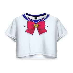 Женская футболка 3D укороченная с принтом Матроска в Санкт-Петербурге, 100% полиэстер | круглая горловина, длина футболки до линии талии, рукава с отворотами | Тематика изображения на принте: sailor moon | костюм | луна | сейлор мун | сейлормун