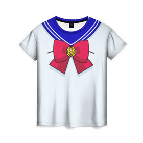 Женская футболка 3D с принтом Матроска в Санкт-Петербурге, 100% полиэфир ( синтетическое хлопкоподобное полотно) | прямой крой, круглый вырез горловины, длина до линии бедер | sailor moon | костюм | луна | сейлор мун | сейлормун