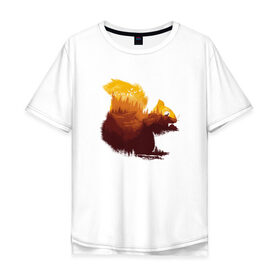 Мужская футболка хлопок Oversize с принтом Беличьи земли в Санкт-Петербурге, 100% хлопок | свободный крой, круглый ворот, “спинка” длиннее передней части | белка | грызун | двойная экспозиция | деревья | животное | зверь | земли | лес | пейзаж | птицы