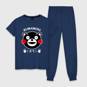 Женская пижама хлопок с принтом KUMAMON в Санкт-Петербурге, 100% хлопок | брюки и футболка прямого кроя, без карманов, на брюках мягкая резинка на поясе и по низу штанин | japanese | kumamon | kumamoto | аниме | игрушка | кумамон | кумамото сапурайдзу | персонаж | талисман | япония