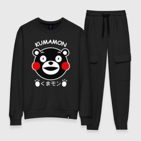 Женский костюм хлопок с принтом KUMAMON в Санкт-Петербурге, 100% хлопок | на свитшоте круглая горловина, мягкая резинка по низу. Брюки заужены к низу, на них два вида карманов: два 