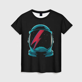 Женская футболка 3D с принтом Space Bowie в Санкт-Петербурге, 100% полиэфир ( синтетическое хлопкоподобное полотно) | прямой крой, круглый вырез горловины, длина до линии бедер | Тематика изображения на принте: david bowie | rock music | дэвид боуи | рок  музыка