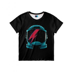 Детская футболка 3D с принтом Space Bowie в Санкт-Петербурге, 100% гипоаллергенный полиэфир | прямой крой, круглый вырез горловины, длина до линии бедер, чуть спущенное плечо, ткань немного тянется | Тематика изображения на принте: david bowie | rock music | дэвид боуи | рок  музыка