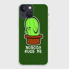 Чехол для iPhone 13 mini с принтом Nobody Hugs Me в Санкт-Петербурге,  |  | cactus | hugs | me | nobody | sad | горшок | горшочек | грусть | кактус | надпись | обнимашки | объятия | печаль | тоска