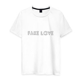 Мужская футболка хлопок с принтом FAKE LOVE BTS в Санкт-Петербурге, 100% хлопок | прямой крой, круглый вырез горловины, длина до линии бедер, слегка спущенное плечо. | bangtan boys | beyond the scene | bts | k pop | music | арэм | ви | джей хоуп | джин | музыка | сюга | чимин | чонгук