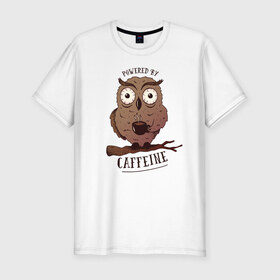 Мужская футболка хлопок Slim с принтом Кофеин в Санкт-Петербурге, 92% хлопок, 8% лайкра | приталенный силуэт, круглый вырез ворота, длина до линии бедра, короткий рукав | caffeine | coffee | owl | кофе | кофеин | с кофе | с совой | сова