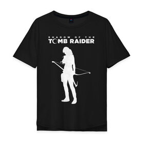 Мужская футболка хлопок Oversize с принтом Tomb Raider LOGO в Санкт-Петербурге, 100% хлопок | свободный крой, круглый ворот, “спинка” длиннее передней части | воительница | женщина | игра | крофт | лара | персонаж
