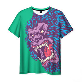 Мужская футболка 3D с принтом Neon Yeti в Санкт-Петербурге, 100% полиэфир | прямой крой, круглый вырез горловины, длина до линии бедер | beast | gorilla | monster | горилла | животное | йети | монстр