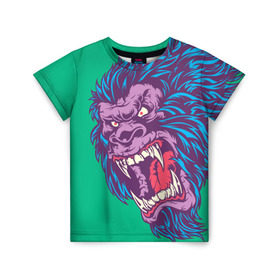 Детская футболка 3D с принтом Neon Yeti в Санкт-Петербурге, 100% гипоаллергенный полиэфир | прямой крой, круглый вырез горловины, длина до линии бедер, чуть спущенное плечо, ткань немного тянется | beast | gorilla | monster | горилла | животное | йети | монстр