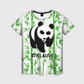 Женская футболка 3D с принтом Still Alive в Санкт-Петербурге, 100% полиэфир ( синтетическое хлопкоподобное полотно) | прямой крой, круглый вырез горловины, длина до линии бедер | alive | bamboo | green | greenpeace | panga | peace | still | бамбук | грин | гринпис | живая | живой | зеленый | мир | панда | панды | пис