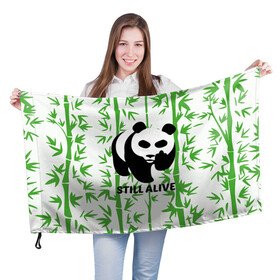 Флаг 3D с принтом Still Alive в Санкт-Петербурге, 100% полиэстер | плотность ткани — 95 г/м2, размер — 67 х 109 см. Принт наносится с одной стороны | alive | bamboo | green | greenpeace | panga | peace | still | бамбук | грин | гринпис | живая | живой | зеленый | мир | панда | панды | пис